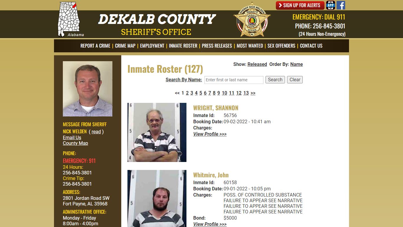 Inmate Roster - DeKalb County Sheriff's Office - Fort Payne, Alabama